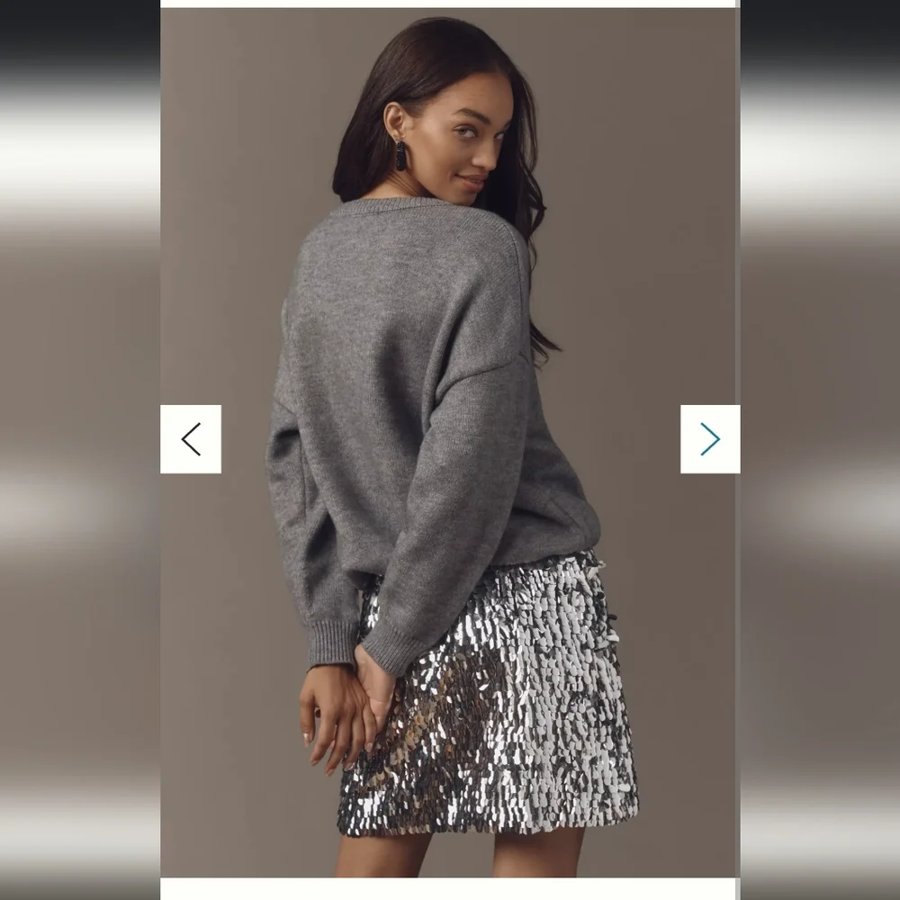Anthropologie Mare Mare Long-Sleeve Knit Sequin Twofer Mini Dress - Picture 2 of 6